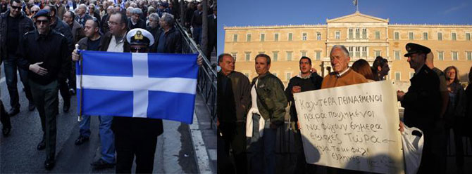 Yunanistanda emekli askerler sokakta