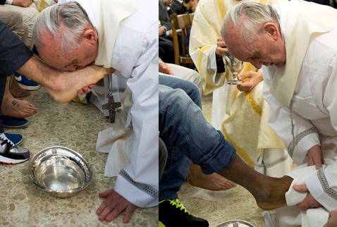 Yeni Papa 12 tutuklunun ayağını yıkayıp öptü